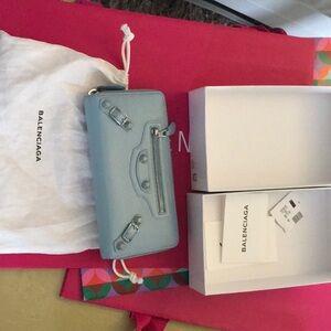 New Balenciaga Long City Baby Blue Wallet